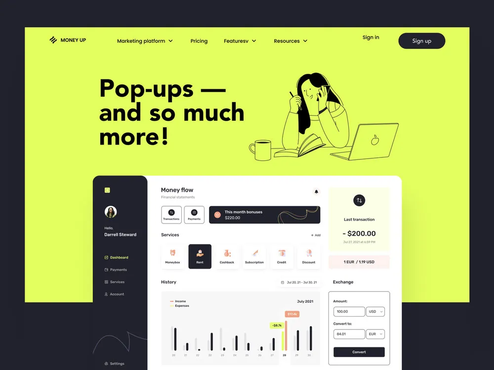 Back-end popups and Graphic Design project preview